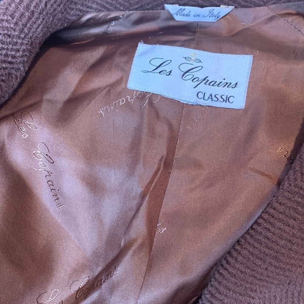 Les Copains | Brown Vintage Made in Italy Wool Textured Herringbone Coat L/XL - Picture 10 of 17